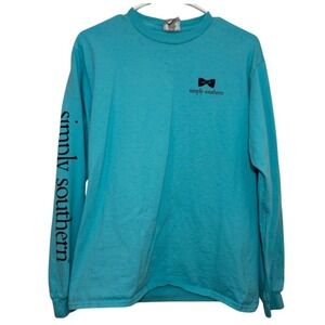 Simply Southern Long Sleeve Owl Graphic Tee Turquoise Women Medium Preppy Shirt